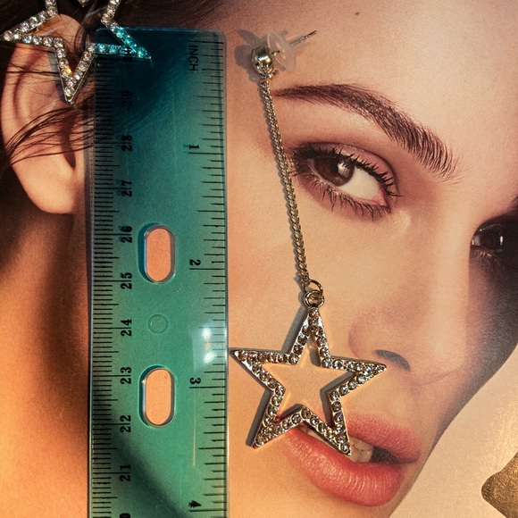 Silver Tone Long Star Earrings - Picture 5 of 5